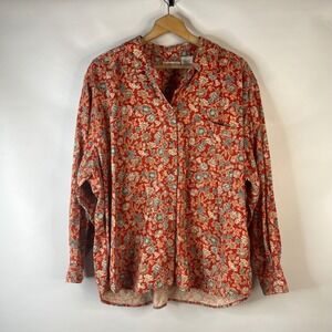 Elisabeth Button Down Shirt Women 22 Red Floral Paisley Cotton Liz Claiborne